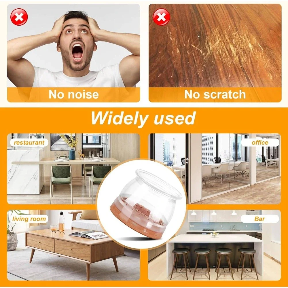 Silicone Chair Leg Floor Protectors with Felt Pads‎ Clear Furniture Caps 32 Pack